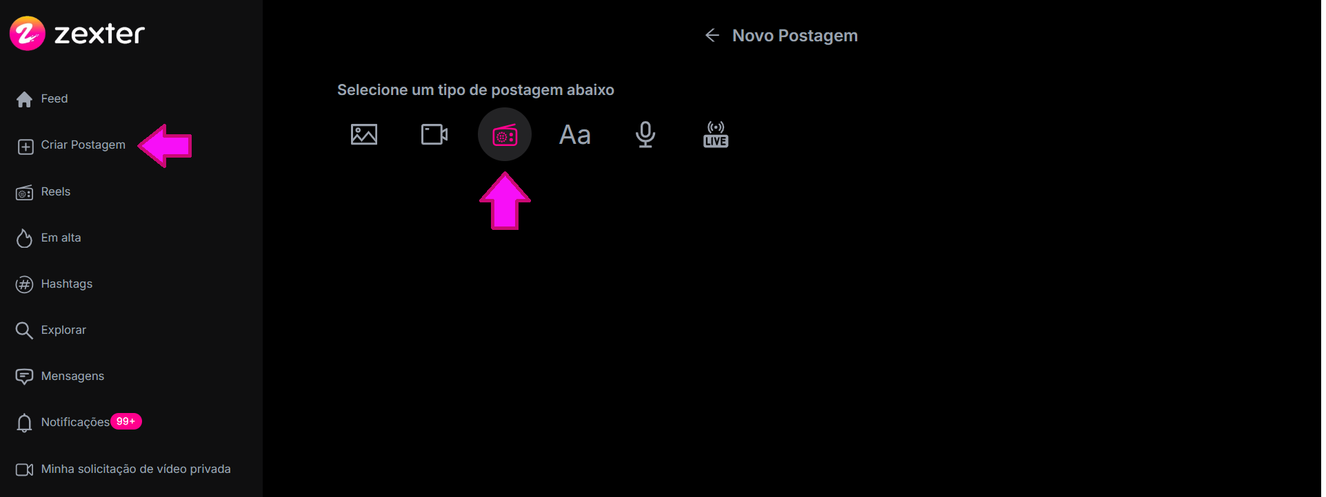 Acesse o menu lateral e clique no terceiro ícone.